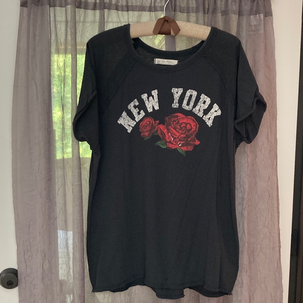Free People Black Tee with Red Rose Graphic